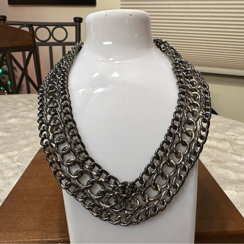 Chainlink Chainmail Necklace Silver Tone Gunmetal coloring